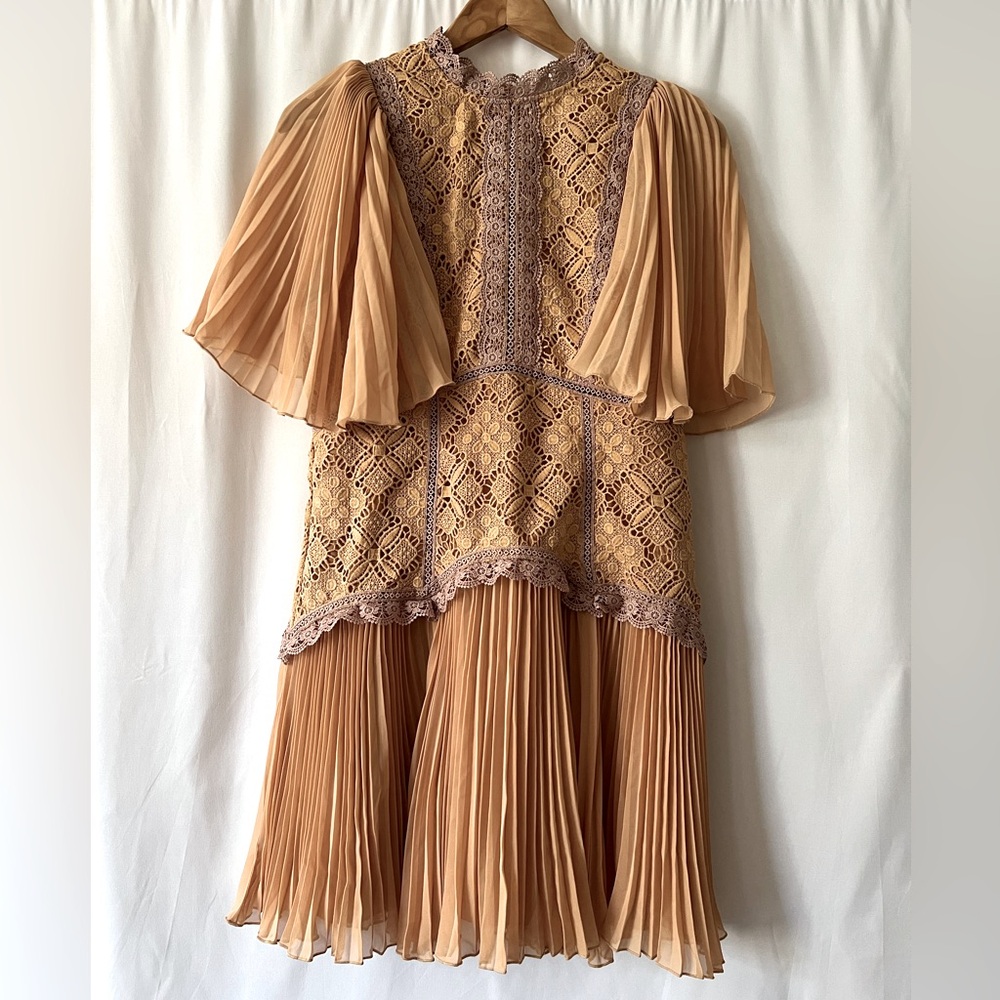 Asos Design Lace Contrast Mini Dress with Pleated Sleeves & Skirt, 10 - Picture 5 of 8